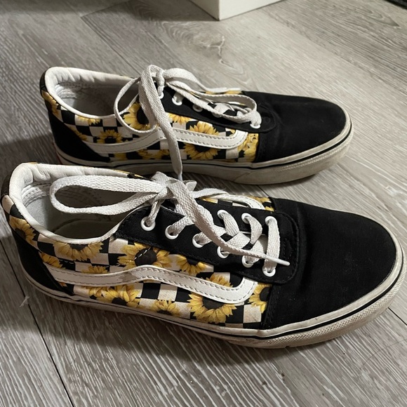 Vans Customs Old Skool Checkerboard Sunflower Skate Shoes Kids Girls Youth - Picture 4 of 6
